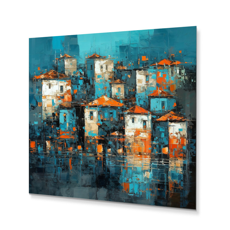 Bleu et jaune Art déco, paysages urbains dévoilés III - impression sans cadre, H 16 po x l 16 po x P 1 po