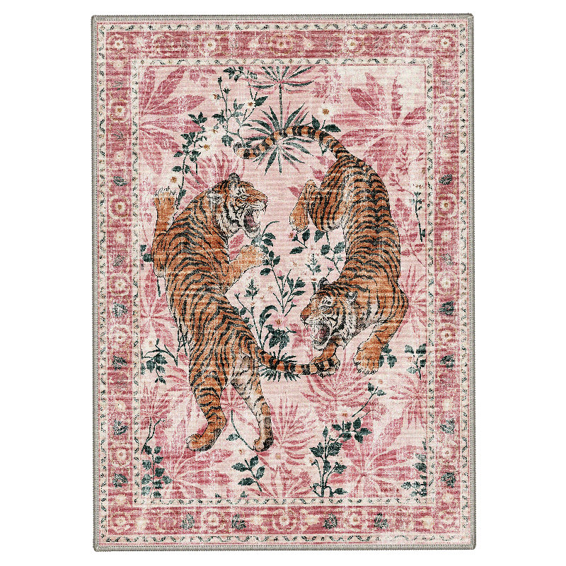 Gemini Oriental Machine Washable Red Indoor Area Rug with Non-Slip Backing, Rectangle 5' x 7', Pink