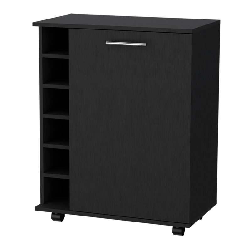 Chariot-bar moderne noir avec 6 tablettes et espace de rangement pratique et élégant, Black