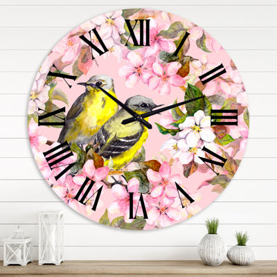 Cherry Sakura and Apple Flowers With Birds I - Traditional wall clock