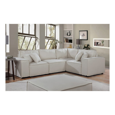 Canapé modulaire modulaire avec repose-pieds en lin beige