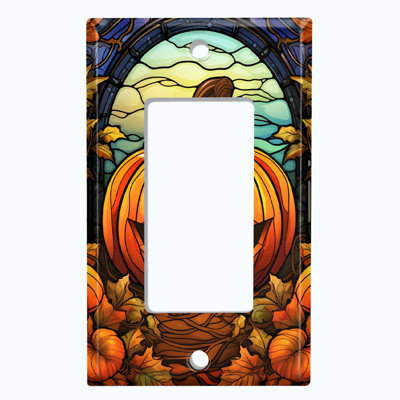 Metal Light Switch Plate Outlet Cover (Halloween Spooky Pumpkin - Single Rocker)