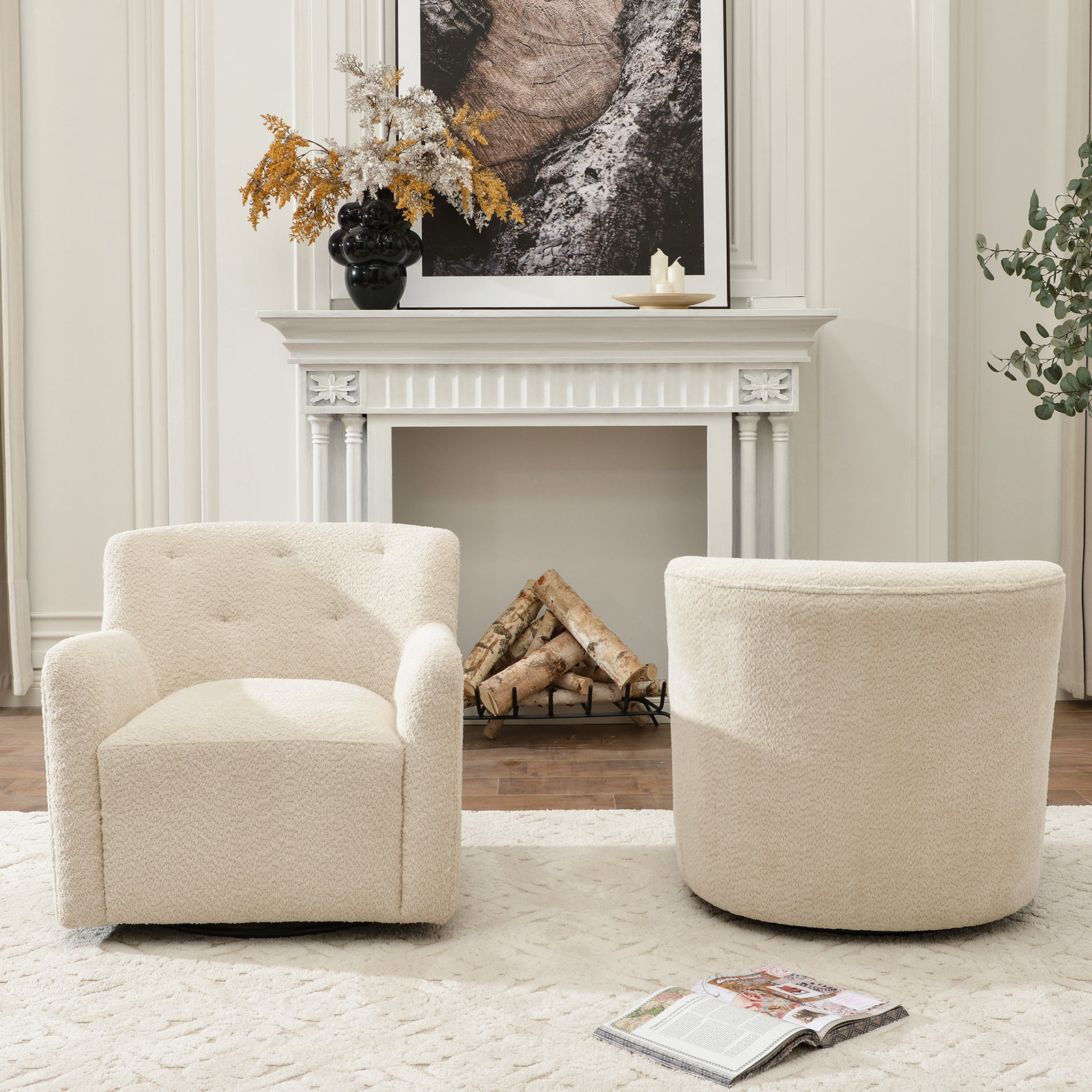 Fae Chenille Swivel Accent Chair, Natural Textured Chenille
