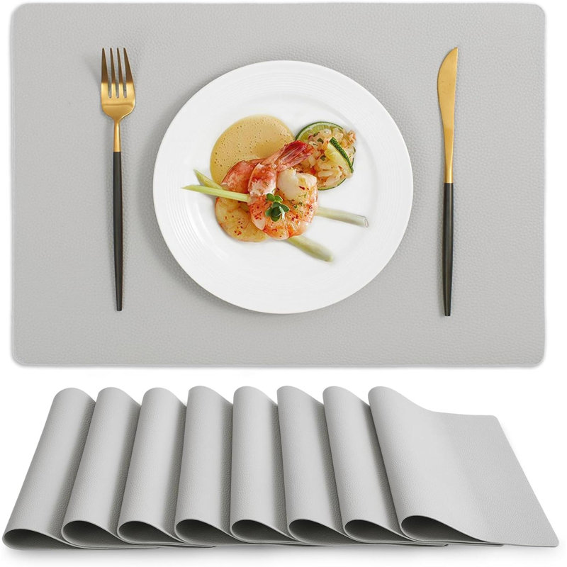 Ensemble de 8 napperons en vinyle résistants à la chaleur 100% imperméables, lavables et essuyables, Gris