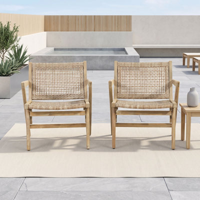 Ensemble de 2 fauteuils d'extérieur avec structure en bois d'acacia et finition en osier tissé