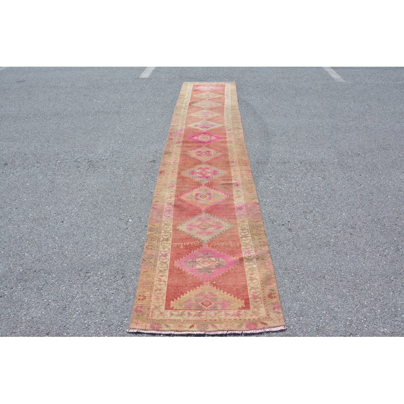 Tapis turcs, tapis de couloir 2,5 po x 12,7 pi, tapis rétro, tapis en laine rose, tapis de cuisine