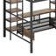 Lit mezzanine double en métal avec escalier, table de rangement basse et tablettes de rangement-107262361