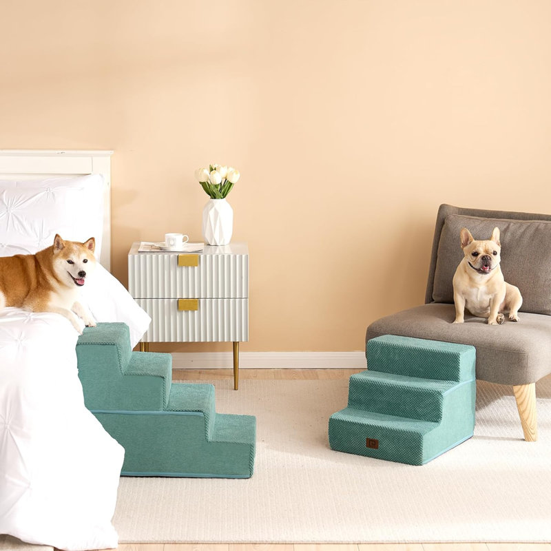 Escalier pour animal 3 marches Emalee, Petit (H 18 po x l 15 po x P 24 po), Teal