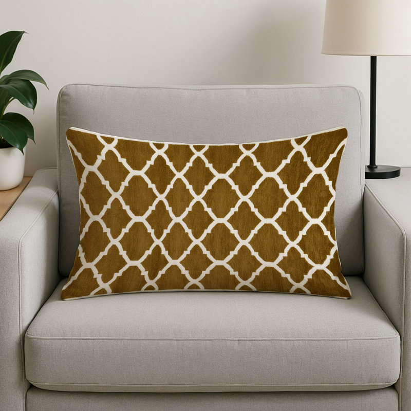 Coussin décoratif intérieur et extérieur beige Trellis, Treillis brun 335, Rectangle H 14 po x l 20 po