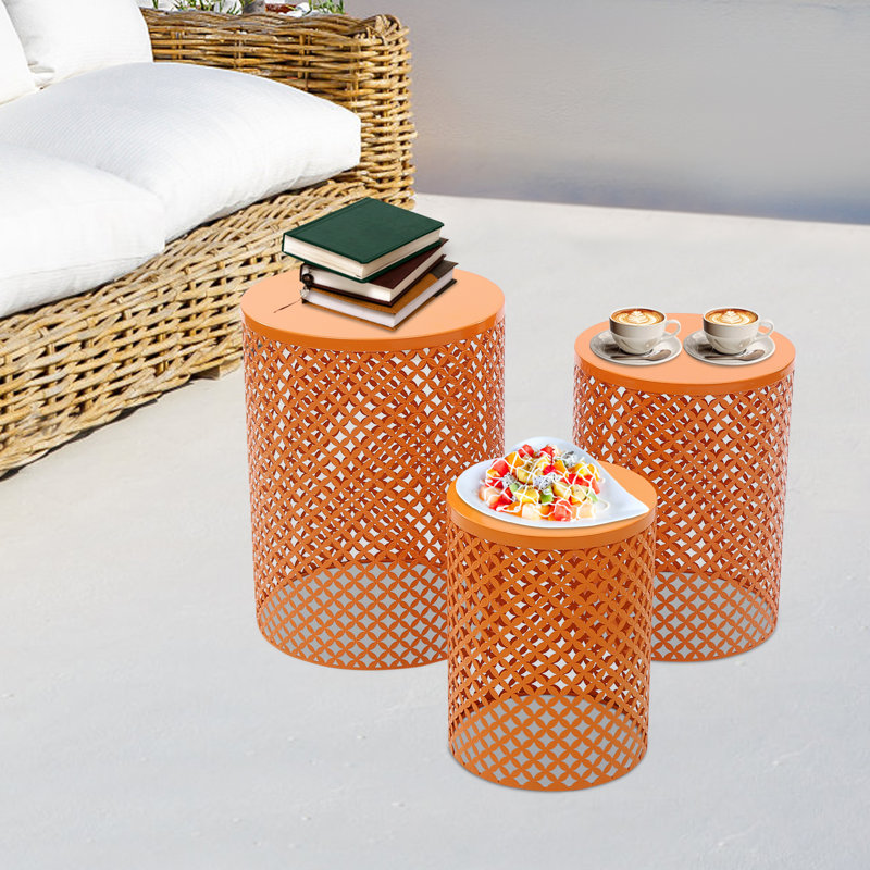 3PCS Metal Hollow-out End Table Set, Orange