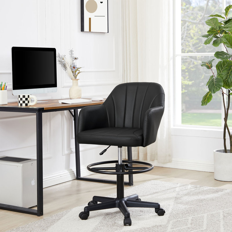 Modern PU Leather Office Desk Chair With Armrest And Wheels, Height Adjustable Task Chairs, 360° Rolling Swivel Computer Chair