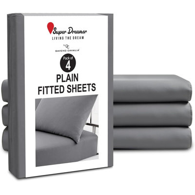 Pack of 4 Plain Dyed Fitted Sheets Microfiber | Soft and Breathable Microfiber Bedding for Ultimate Comfort & Easy Care