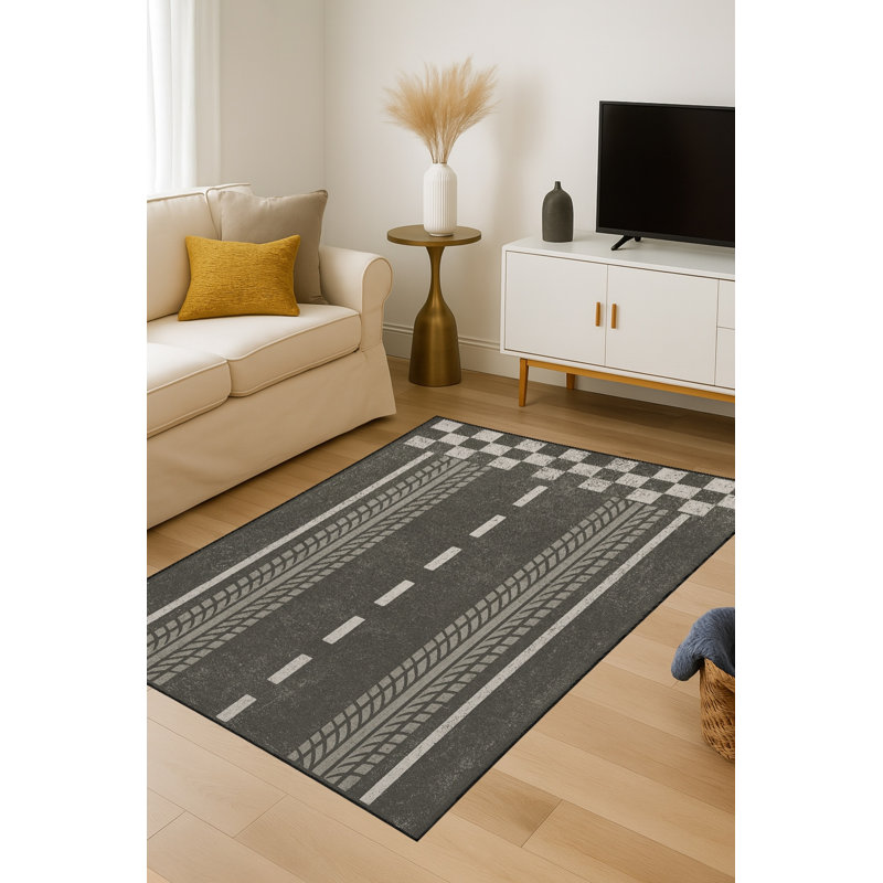 Tapis gris tissé à rayures Mosso, 3'3" x 4'11"