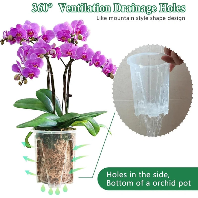 4inch 5 Pack Nursery Pots For Plant Thicken Plastic Orchid Pots With Drainage Holes, 6.6" H x 5.6" W x 4.2" D