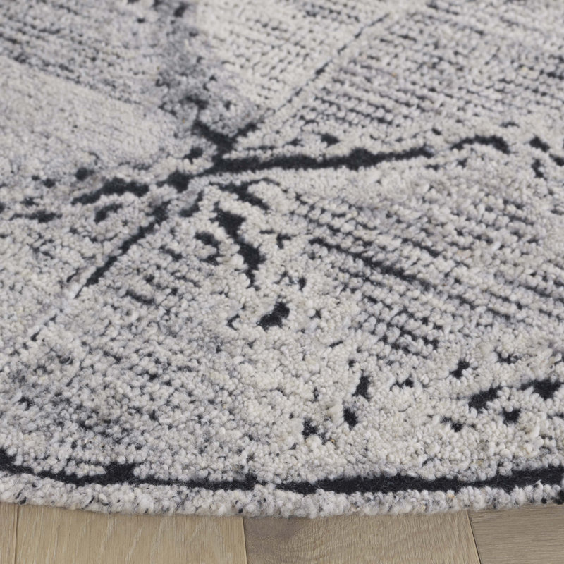 Aniqa Hand Tufted Wool/Cotton Geometric Rug in Gray/Ivory/Black, Round 6'