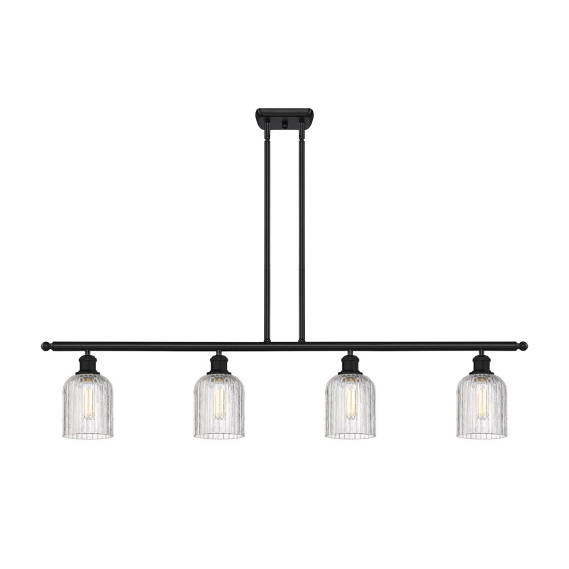 Luminaire suspendu pour îlot de cuisine 4 lumières Fiennes, Noir mat, Bleu princesse