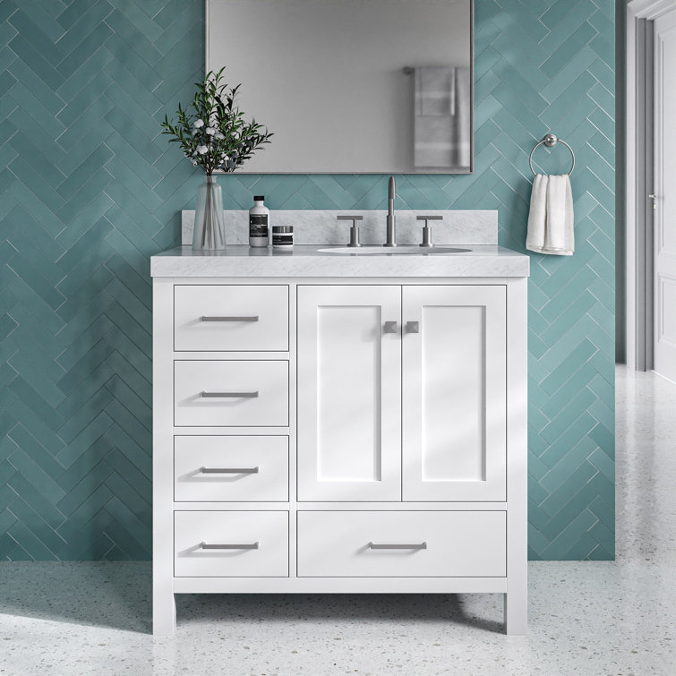 Ariel Cambridge 36 In. Right Offset Vanity With 2 In. Carrara Marble Countertop