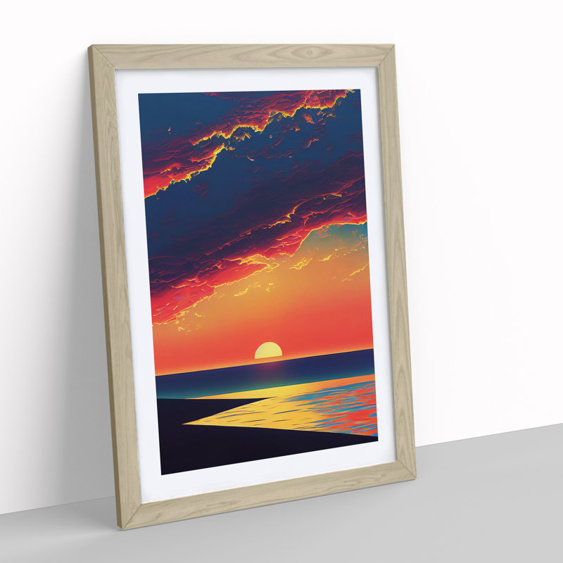 A Superb Ocean Sunset - Single Picture Frame Painting, 64cm H x 46cm W x 2cm D, Oak Framed