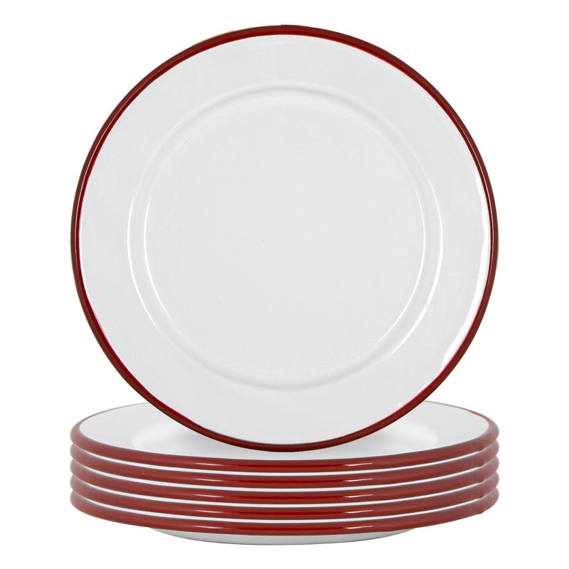 Argon Tableware - White Enamel Side Plates - 20cm - Set of 6, Red
