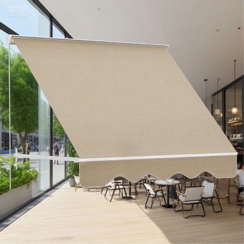 Abri de fenêtre à auvent rétractable manuel pour fenêtre, Blanc, crème