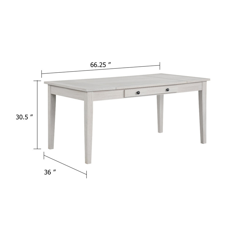 Table de salle à manger Exy, blanc, bois d'hévéa gris, 1 tiroir, rectangulaire 66 pouces
