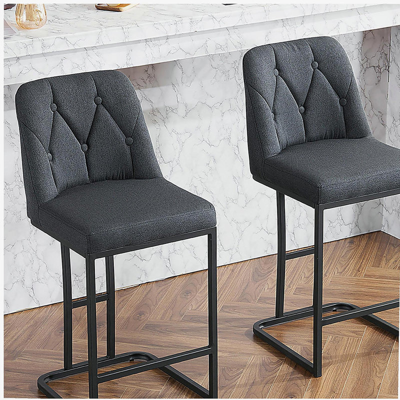 Ensemble de 2 tabourets de bar modernes avec dossier à boutons, tabourets de bar avec structure en métal robuste, rembourrage confortable, convenant à la cuisine, au bar ou au restaurant
