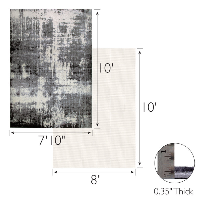 Tapis rectangulaire gris en polypropylène tissé à la machine, Rectangle 7 pi 10 po x 10 pi