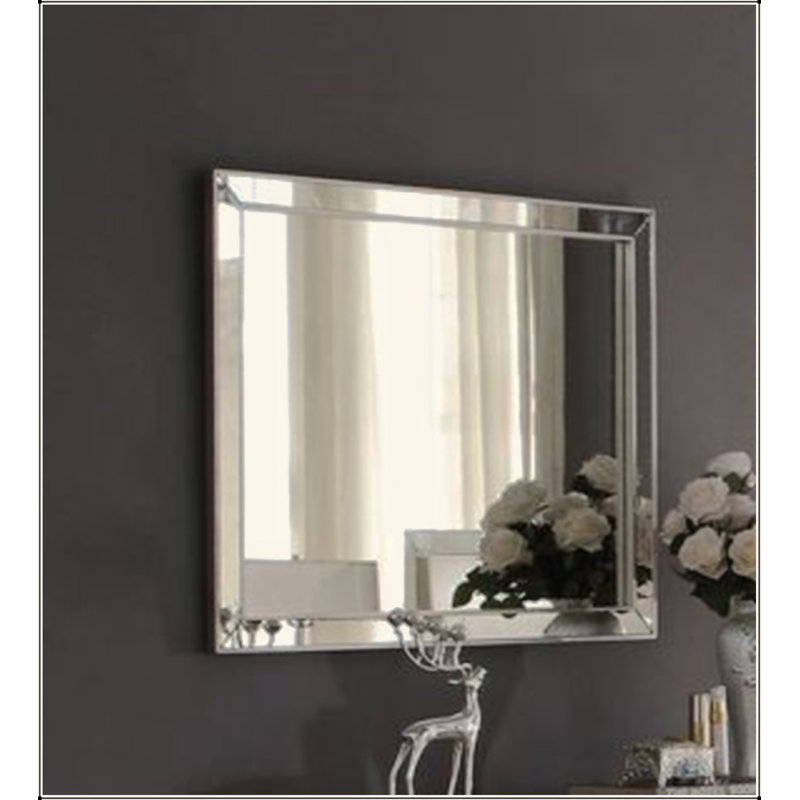 28"L x 32"H Contemporary Framed Wall Mirror, Non-Beveled Plain Glass Decorative Mirror with Wood Veneer Composite Frame, Minimalist Accent Mirror for Modern & Traditional Rooms