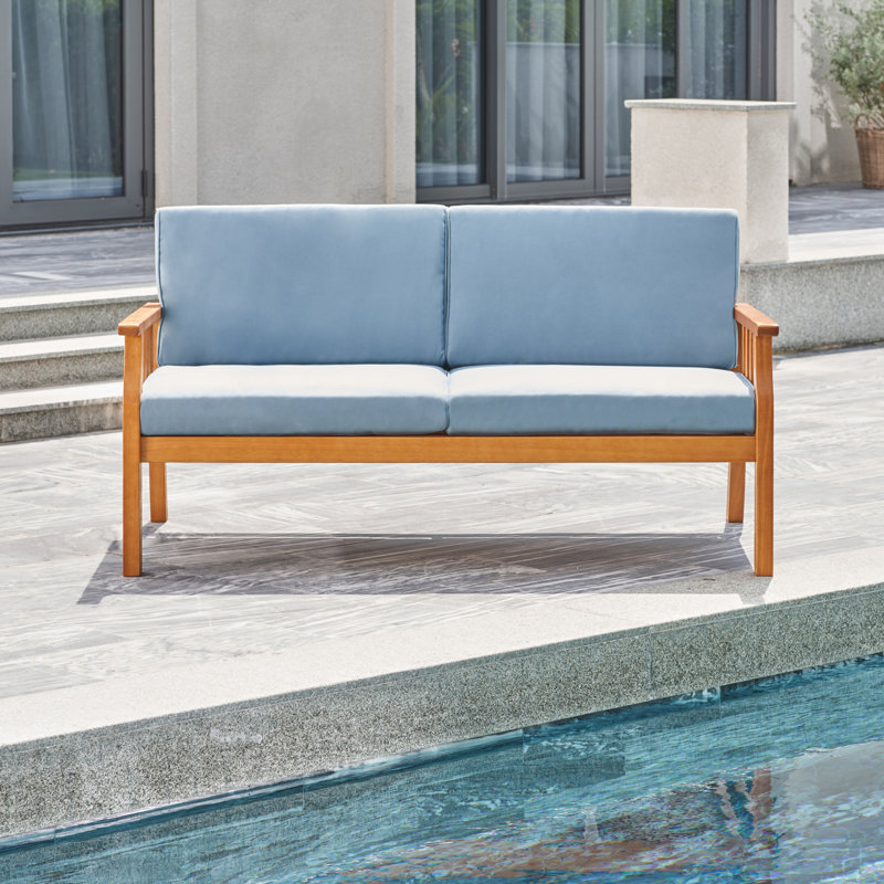 Canapé d'extérieur en bois avec coussin Kapalua Honey Nautical Eucalyptus