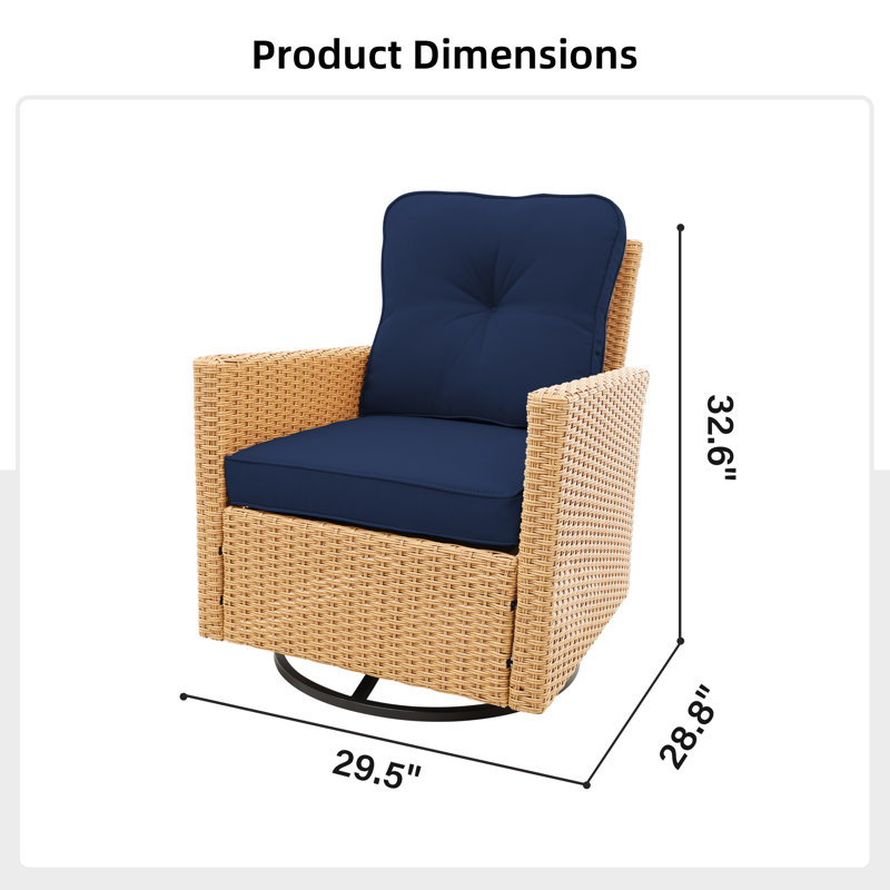 Chaise berçante d'extérieur en osier avec coussins Numenius, Beige, Navy Blue
