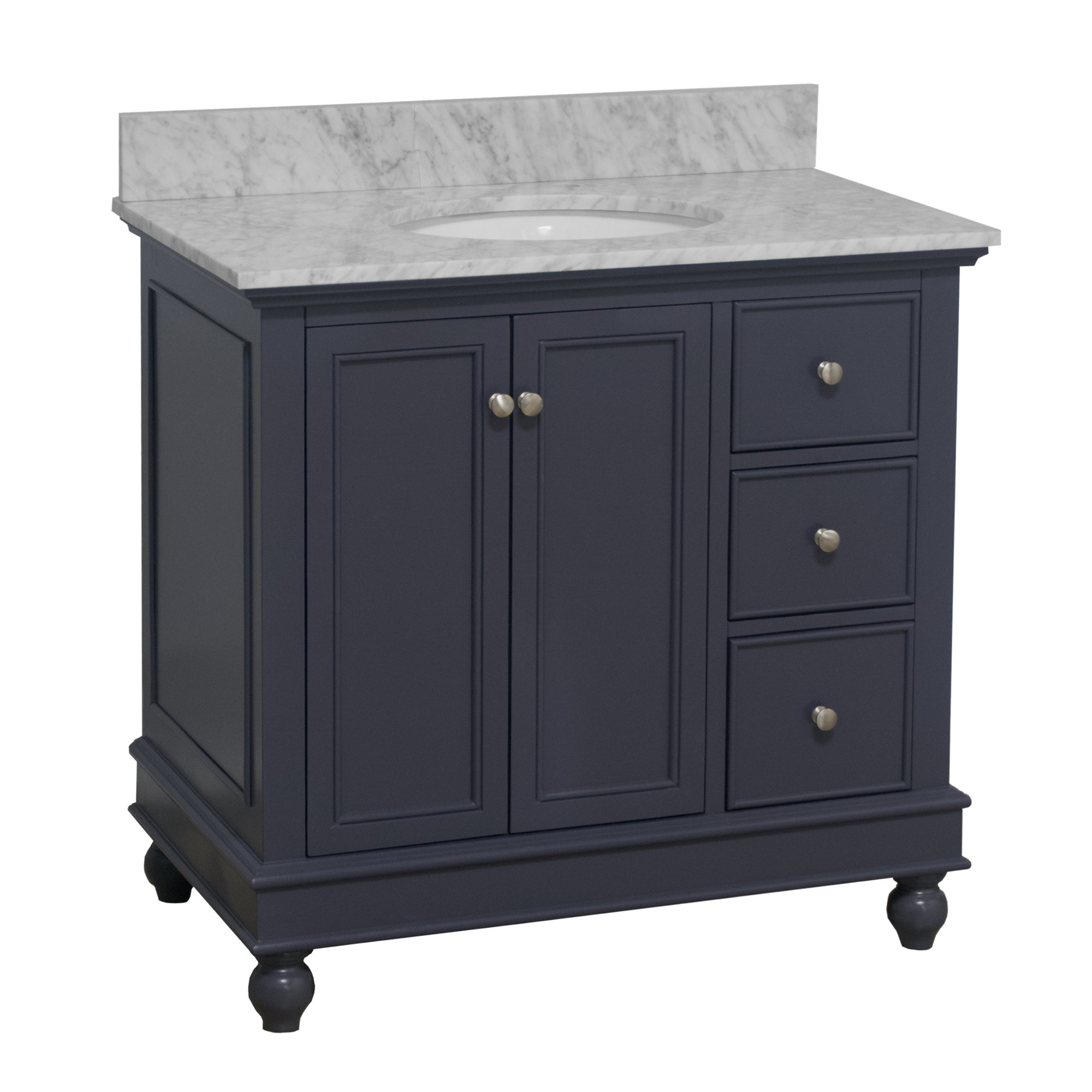 Ferdinand 36'' Single Bathroom Vanity, Carrara Marble, Marine Gray