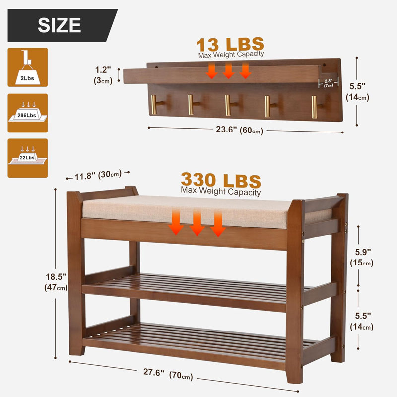Shoe Rack For Front Door Entrance, Entryway Bench With Coat Rack, Hall Tree Shoe Bench With Storage For Entry, Hallway, Bedroom, Living Room