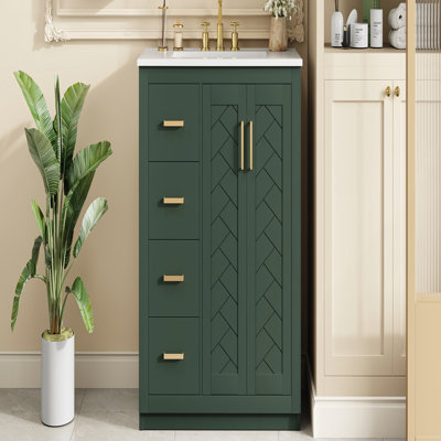 Meuble-lavabo de 36 po avec lavabo en céramique, structure en bois massif, ensemble autoportant avec 3 tiroirs et portes à fermeture douce pour un rangement durable
