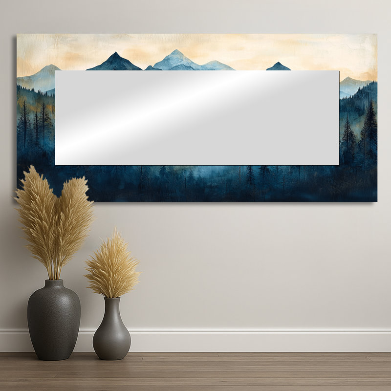 Mountains Natures Layers In Blue Winter II - Traditional Decorative Mirror Wall Art, 28" x 60"