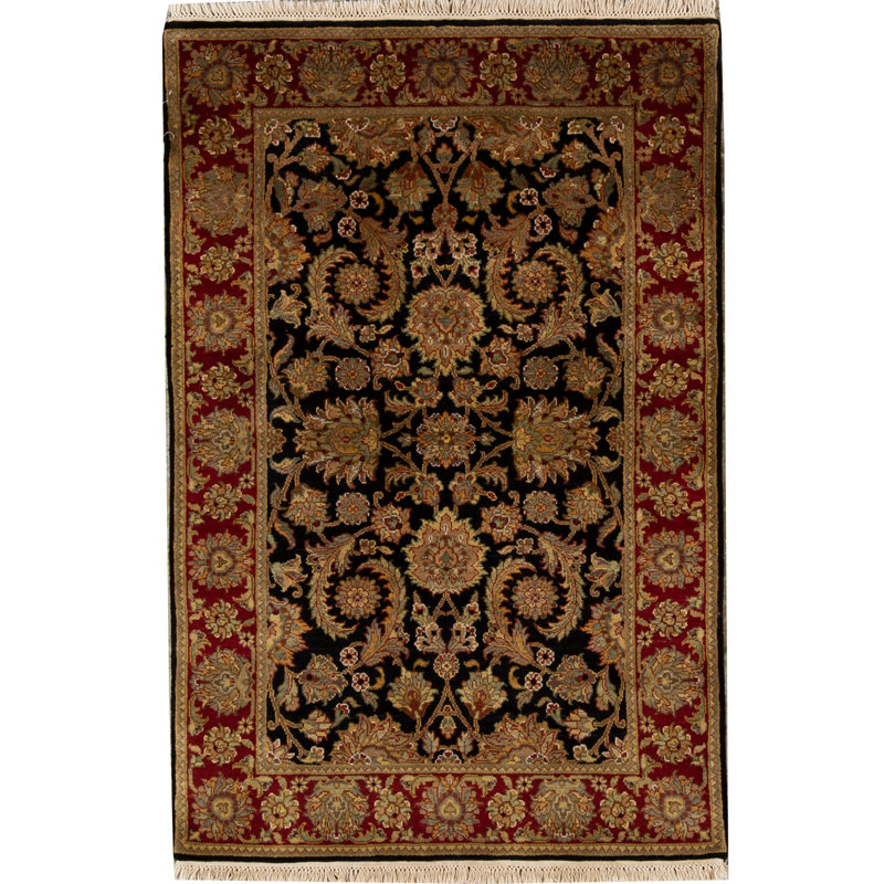 Tapis noir et rouge de haute qualité noué à la main