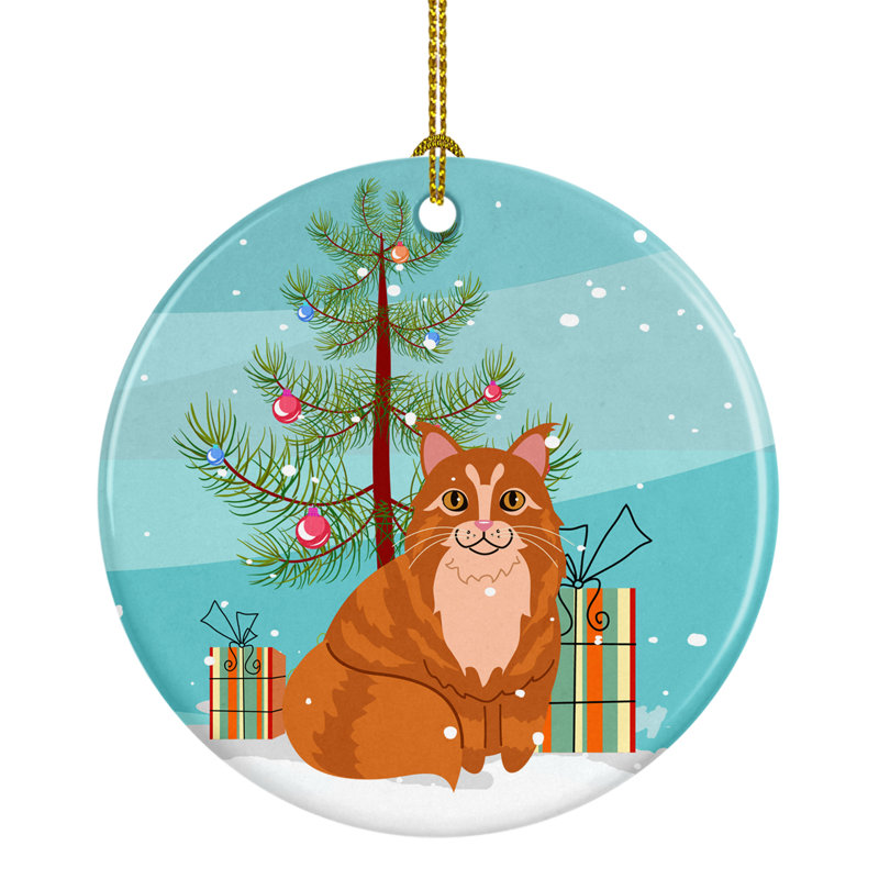 Ornement en céramique pour les fêtes maine coon cat merry christmas