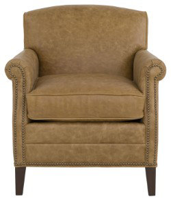 Dresden Club Chair, 1181 Pearl Genuine Leather, Tobacco, Brass