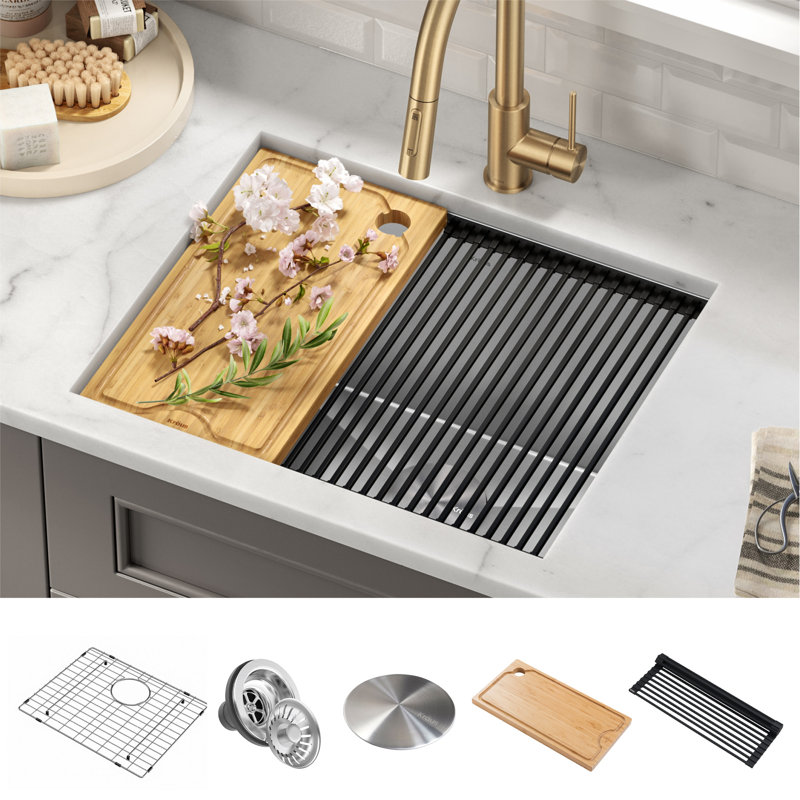 KRAUS Kore™ 23" L Undermount Workstation 16 Gauge Stainless Steel Single Bowl Laundry Utility Kitchen Sink