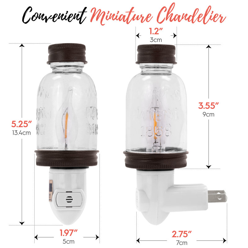 Bronze Mini Mason Jar Night Light with Warm LED Bulb