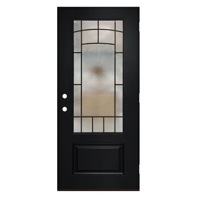 36 po x 80 po Porte d'entrée avant renforcée de fibres renforcées seulement, ouverture à gauche vers l'intérieur, verre obscurcissant en fer forgé, sans rebord