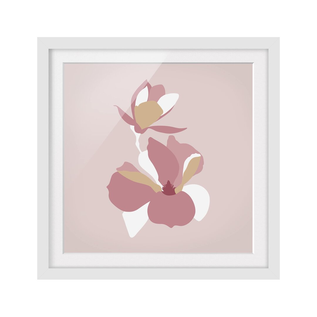 Gerahmtes Poster Line Art Flowers Pastel Pink