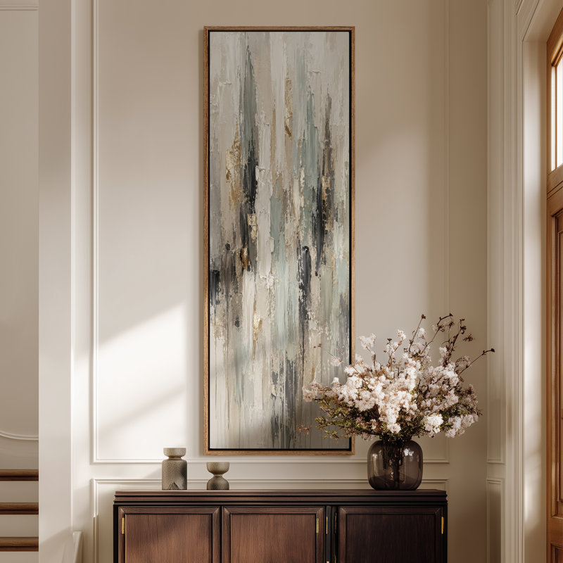 Grande toile murale encadrée - Décor vertical abstrait neutre - 60 po x 20 po, 60 po x 30 po, 60" H x 20" W, Natural