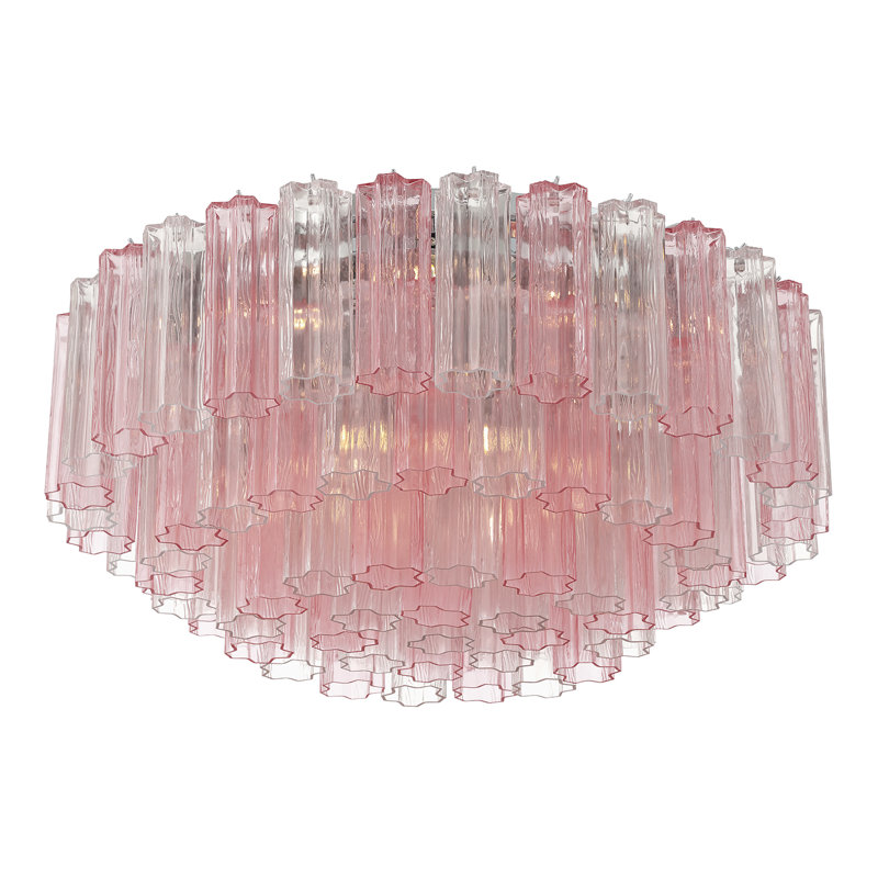 Wesham 16 Light Aged Brass Flush Mount, Chrome, Pink