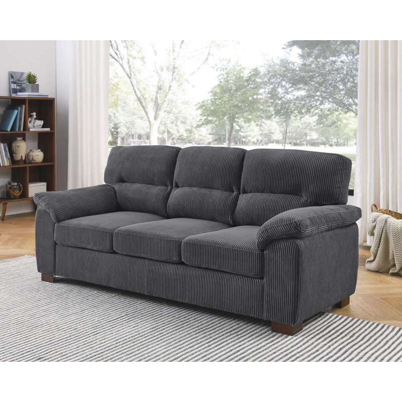 Aziyah 81'' Corduroy Sofa, Corduroy Gray Microfiber/Microsuede