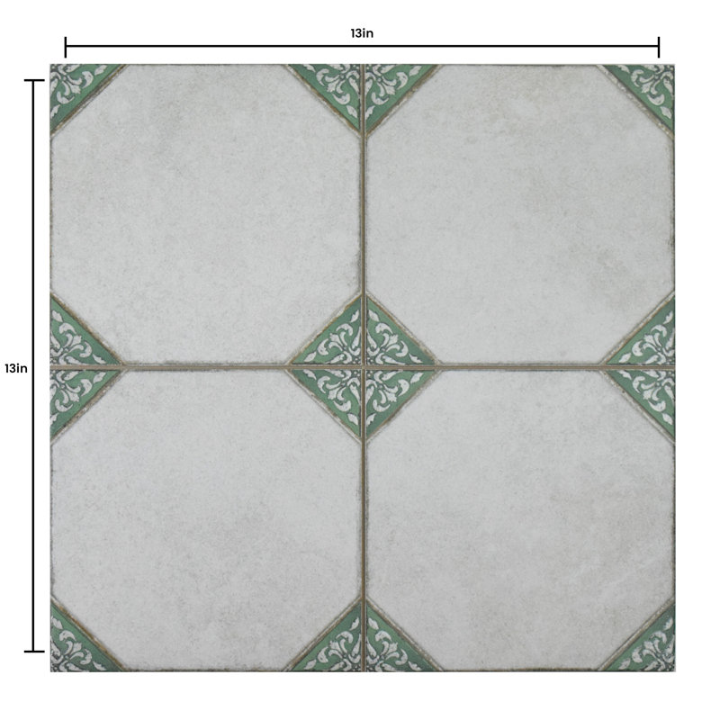 LOT | Madrid 13 po x 13 po | Carreau de porcelaine pour plancher et mur, Vert