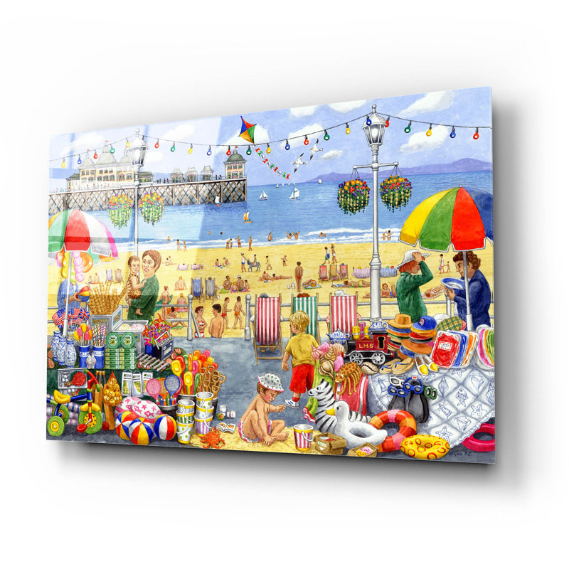 Art mural en verre épique «Alphabet Seaside» par Gale Pitt, 24 po x 16 po, 16" H x 24" W