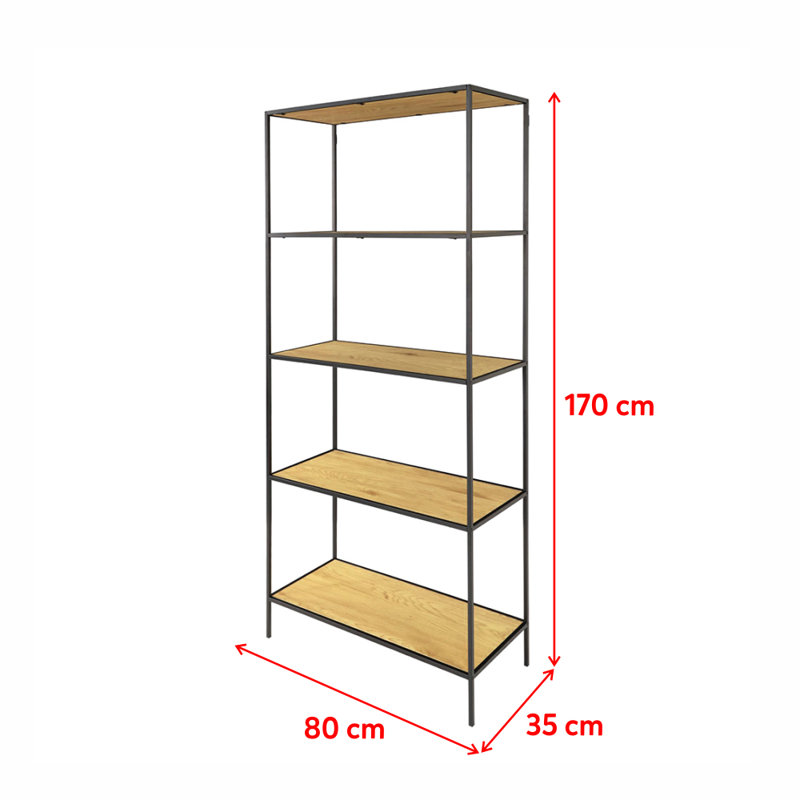 Kestwick 170cm H x 80cm W Steel Standard Bookcase, Natural - 170cm H x 80cm W x 36cm D