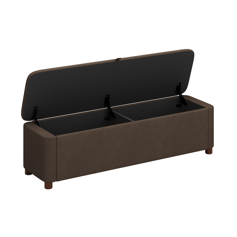 Banc ottoman de rangement Marwick 59 po en velours brun foncé avec double compartiment, Marron foncé