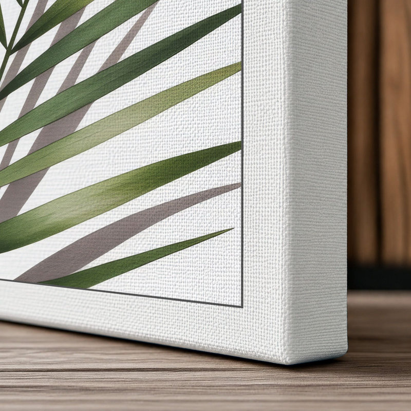 Palm Fronds Geometric Botanical 1 Piece Wrapped Canvas Wall Art, 36x24 - 91.4 x 61.0 cm, White Border