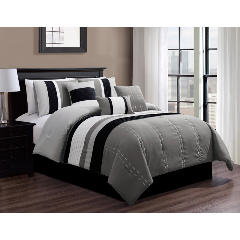 Luxury Bedding Collection Modern & Contemporary Polyester Striped Comforter, Black/White/Gray